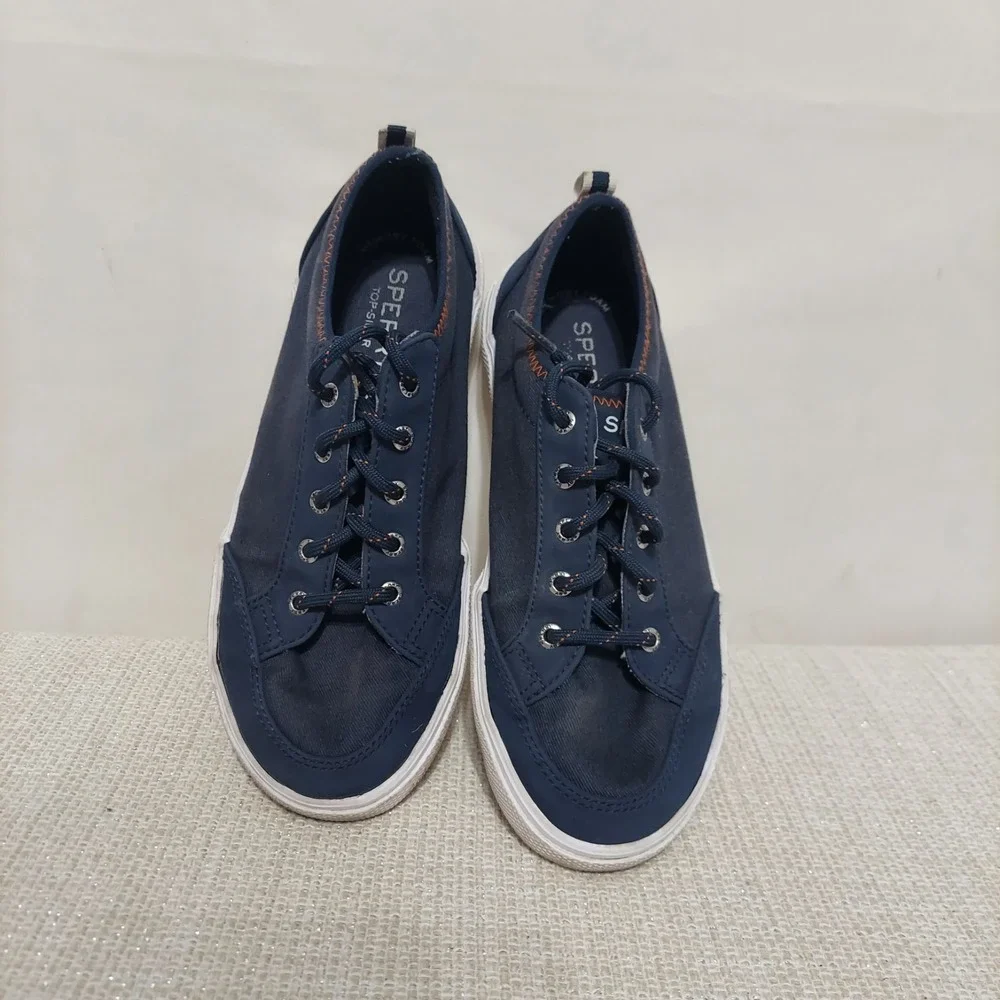 Sperry Deckfin‎ Top Sider Navy Blue Kid's Canvas Lace Up Casual Sneakers 2.5M